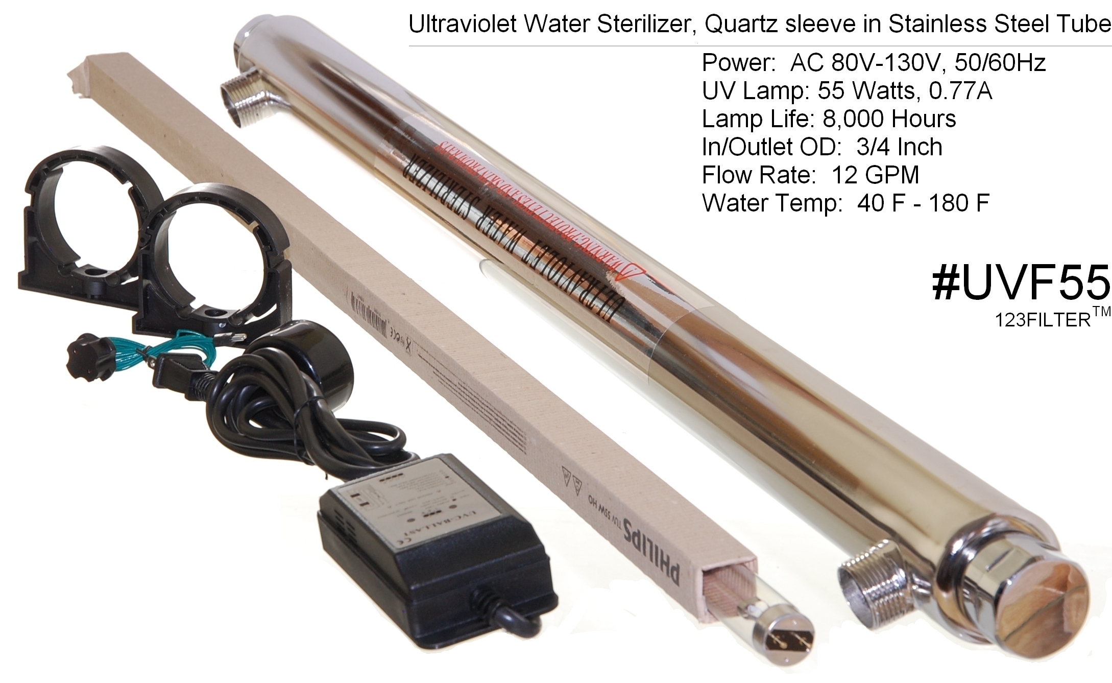 iSpring Whole House 12GPM 55W UV Disinfection System / Ultra Violet Sterilizer #UVF55
